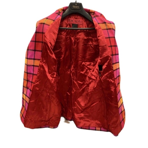 Escada By Margaretha Ley Red Plaid Notch Lapel Long Sleeve Wool Blazer s… - Picture 9 of 12